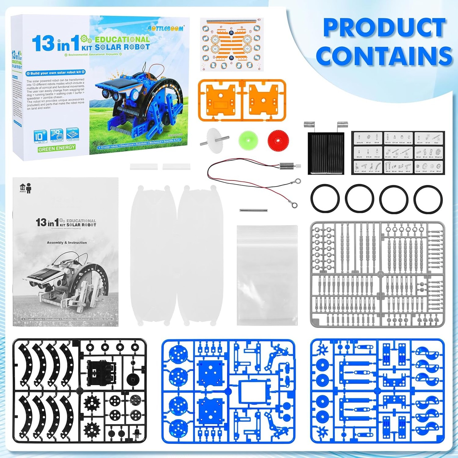 Solar Robot Kit 13-in-1 STEM Educational Building Experiments Kids Birthday Gift
