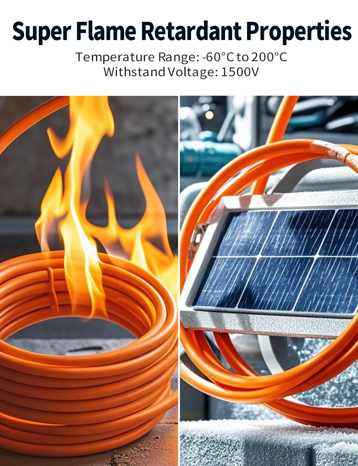 10AWG 6mm Solar Extension Cable 30Ft Orange PV Wire IP68 Connectors
