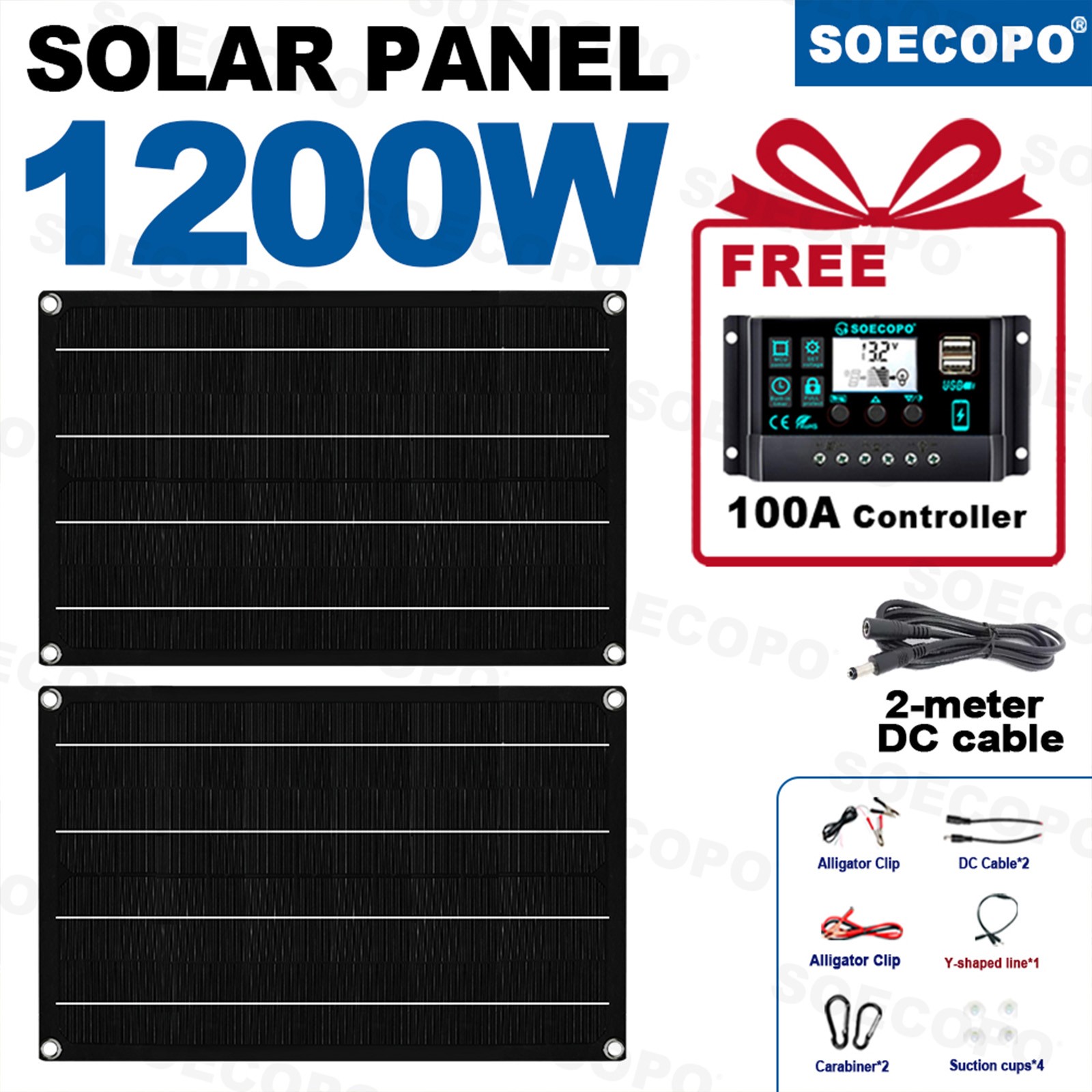 1200W Solar Panel Set – 2 x 600W Concentrator Panels + 100A Controller Outdoor
