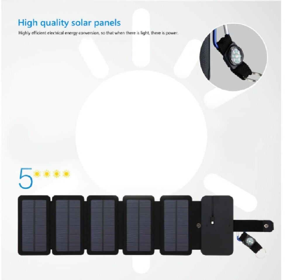 20W 5V Protable Solar 5-Panel USB Battery Charger Power Bank Outdoor Camping