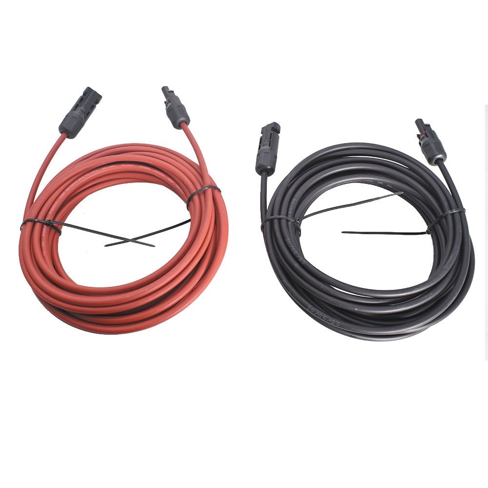 30 Feet 1 Pair 10AWG Solar Panel Extension Cable Wire Connector Black + Red