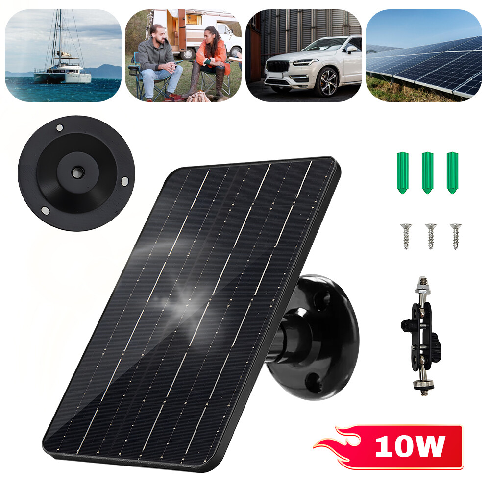 10W Solar Panel Charger with USB-C Port for Rechargeable Battery Security Camera