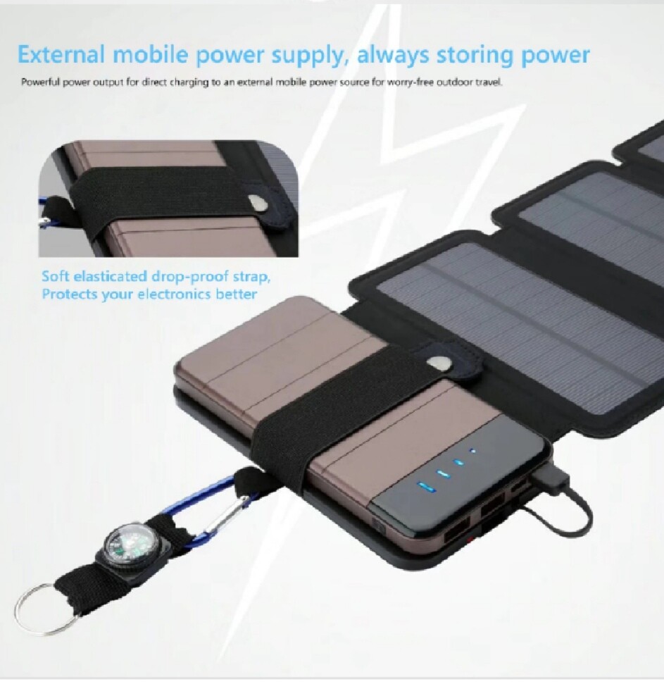 20W 5V Protable Solar 5-Panel USB Battery Charger Power Bank Outdoor Camping