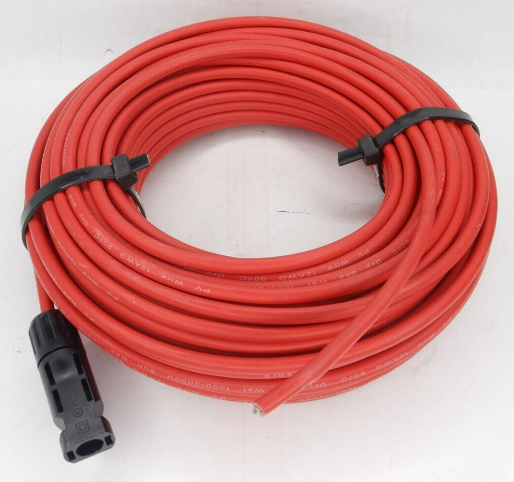 12AWG Solar Extension Cable 100ft Red Male to Female Solar Connector w/ Adapter