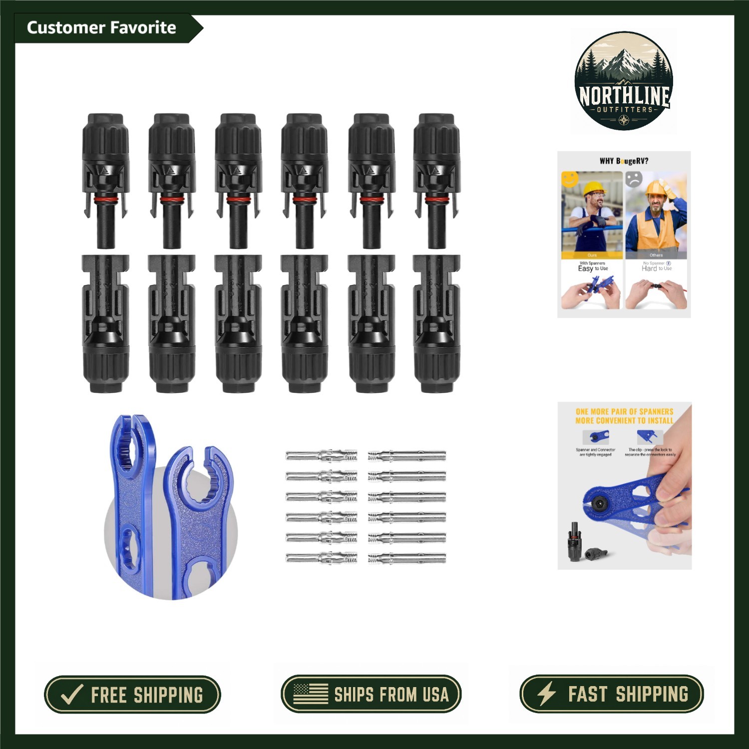 Crimp Type Solar Panel Connectors – 12 PCS with Spanners – 13-10AWG Compatible