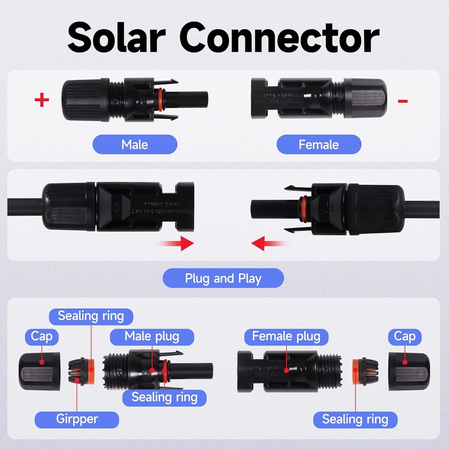 Fit for Solar Panel 20FT 10 AWG Extension Cable with Connectors