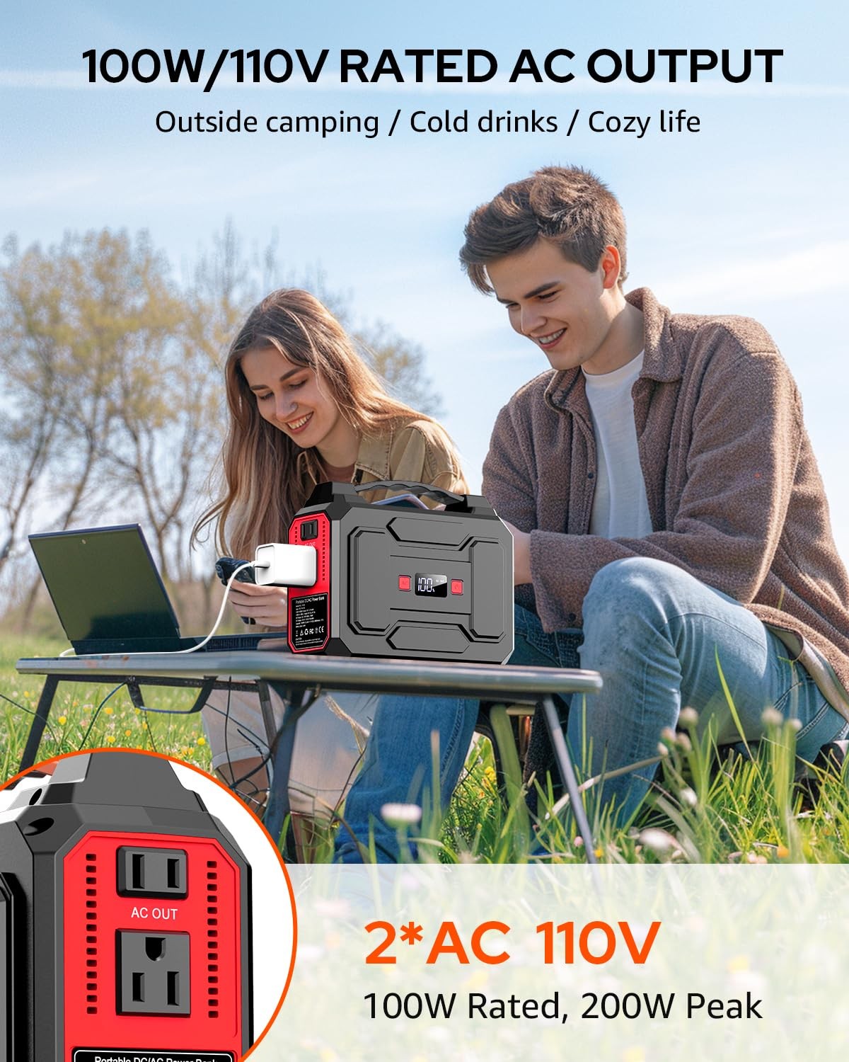 Portable Power Station Bank 146Wh 200W Peak(100W Rated), Solar Powered Power …