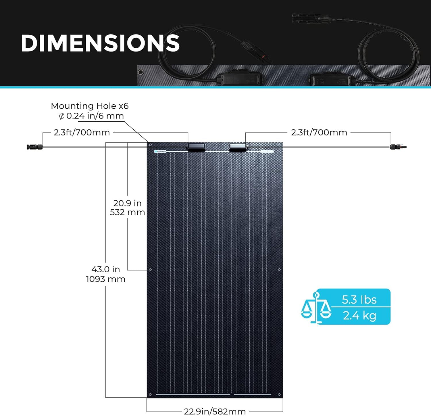 Renogy Solar Panel Mono 100W 12V Lightweight Semi Flexible Black Division