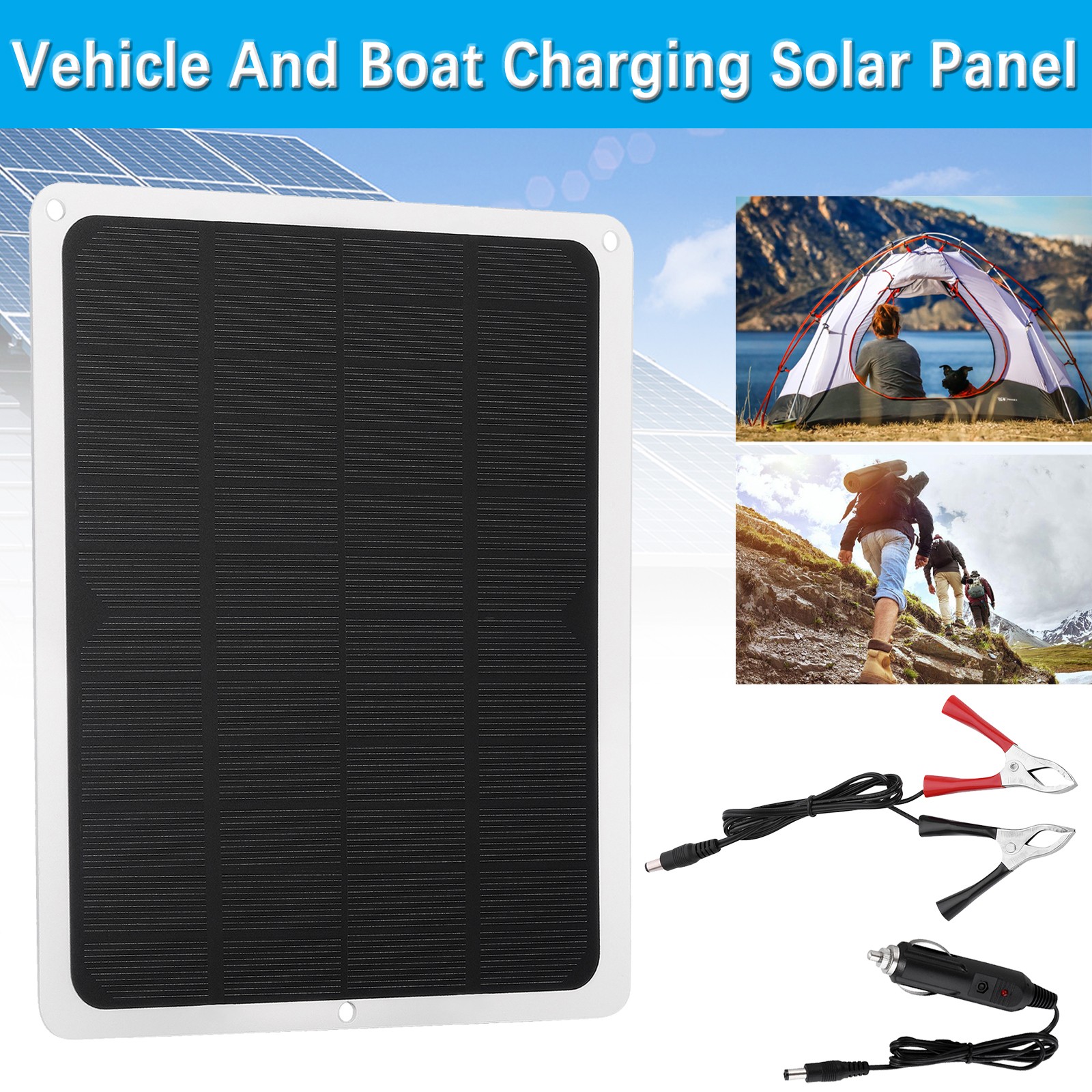 Solar Panel 10W 12V Trickle Battery Charger Kit Maintainer Boat RV Car Vehicle
