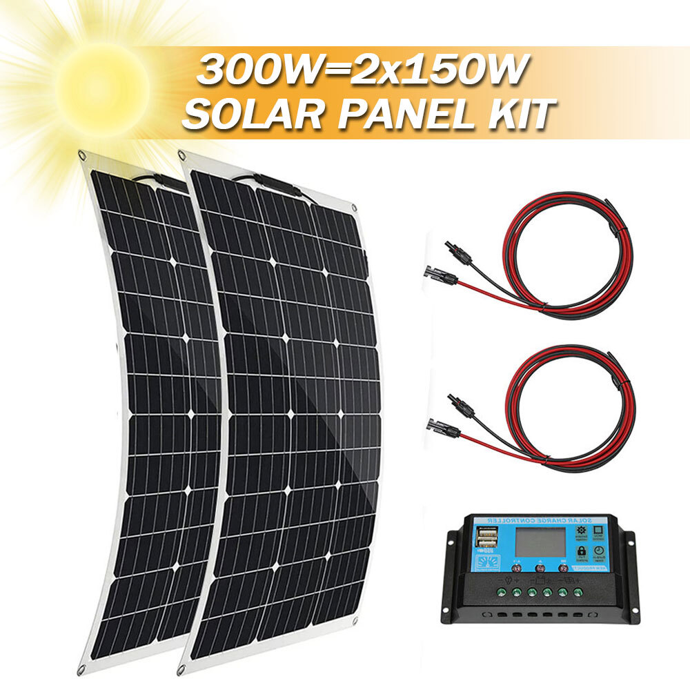 300w Solar Panel Kit Dual USB Flexible 12V Battery Charger Car with Controller