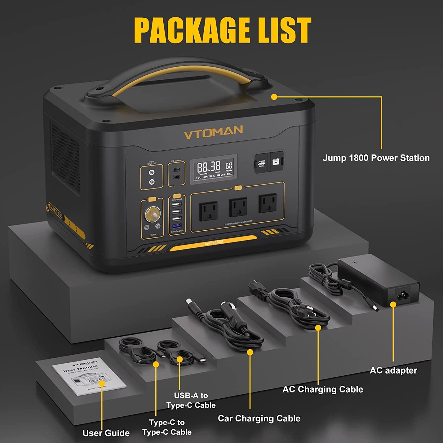 VTOMAN Jump 1800 Portable Power Station 1800W With Extra Battery 3096Wh Capacity