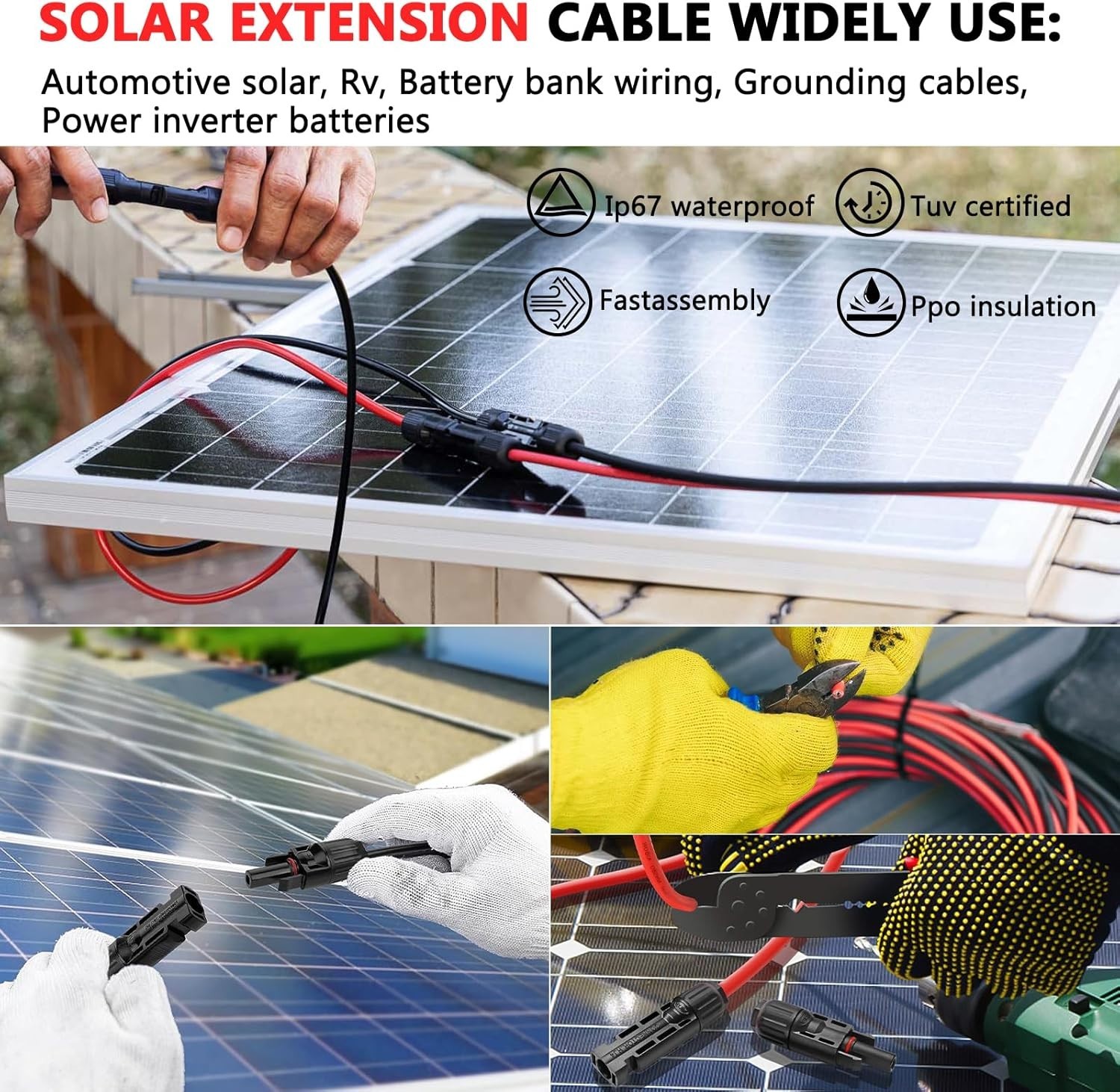 2 Pack 30ft Solar Panel Wire- 10AWG Tinned Copper Waterproof
