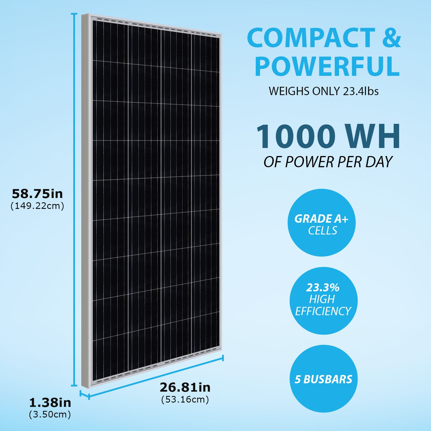 Mighty Max 200W 12V Monocrystalline Solar Panel for RV Boats, Water pump, Backup