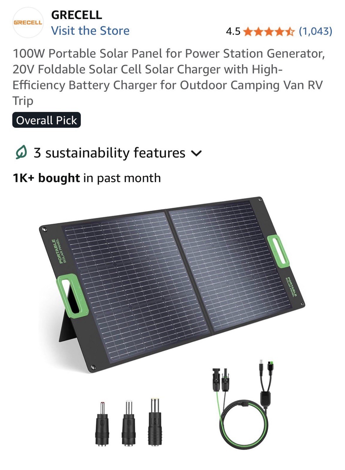 GRECELL FOLDABLE PORTABLE SOLAR PANEL 100W 20V