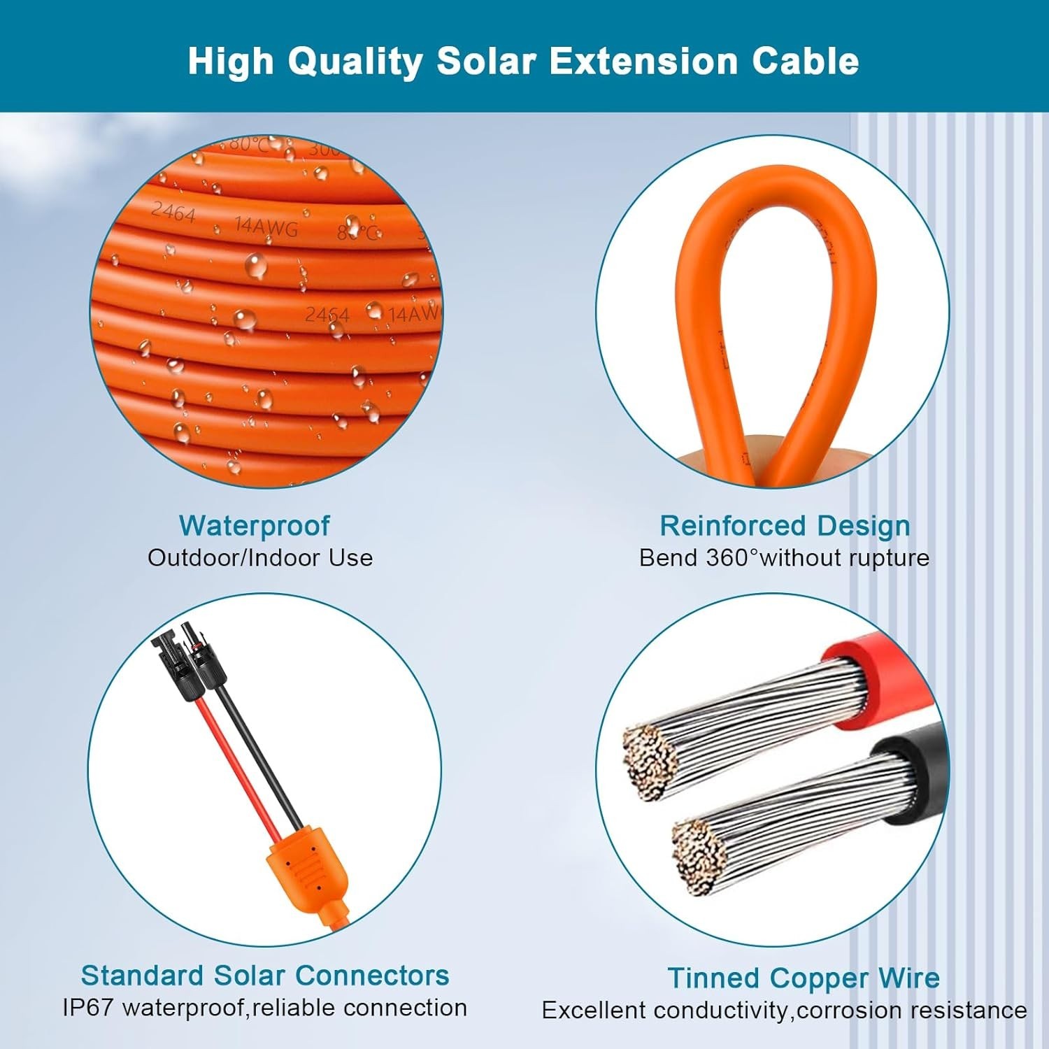 100FT Solar Extension Cable – 10AWG Heavy-Duty Wire with IP68 Connectors