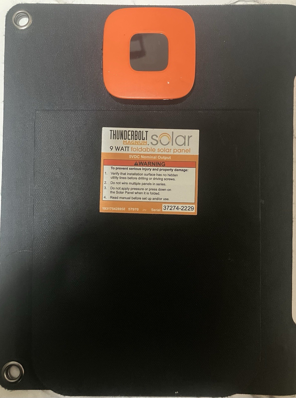Thunderbolt Magnum Solar 9W Foldable Flexible Solar Panel 57970 Black Orange