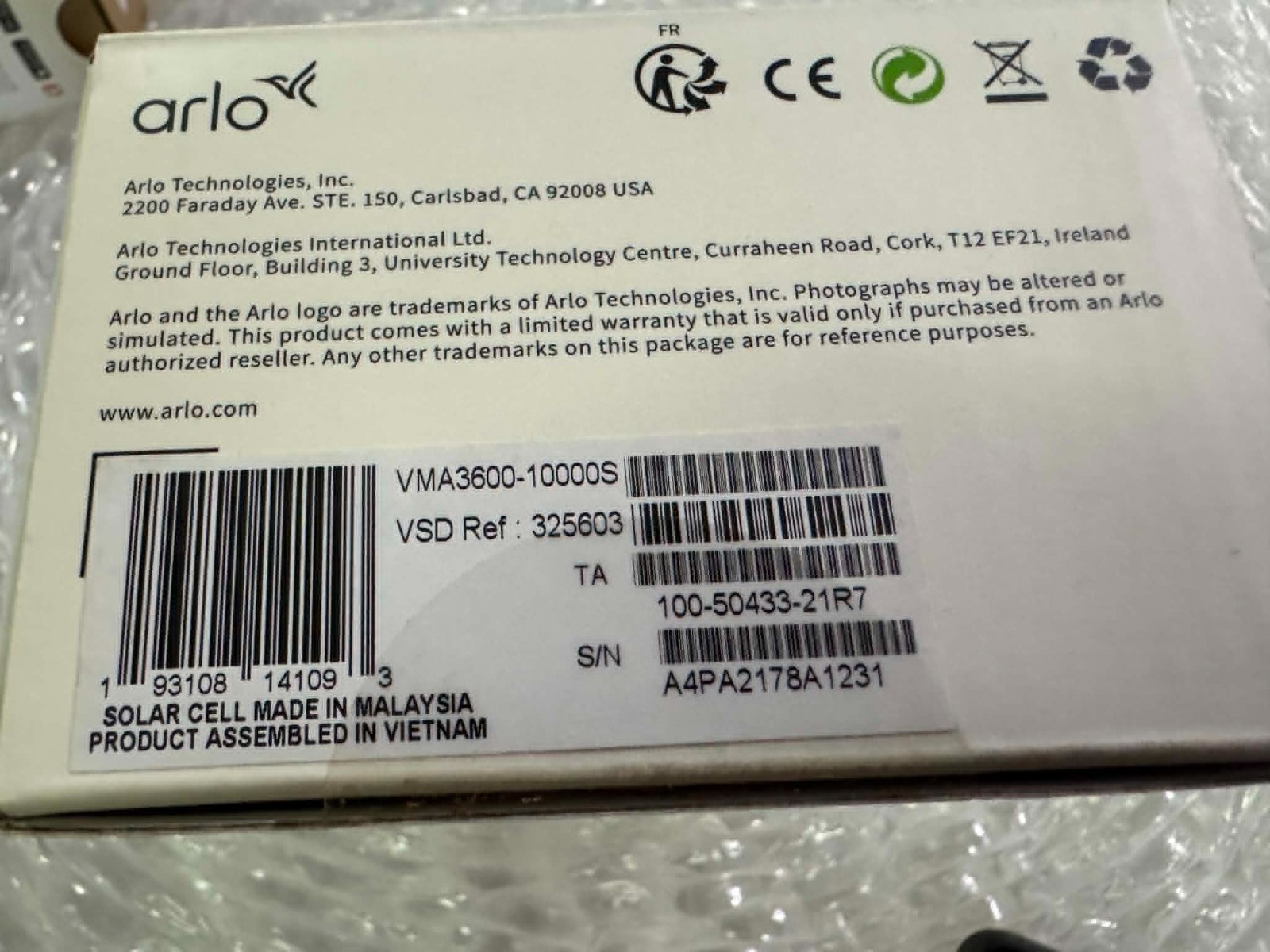 Arlo Solar Panel Charger VMA3600-10000S Essential Cameras Weather Resistant New