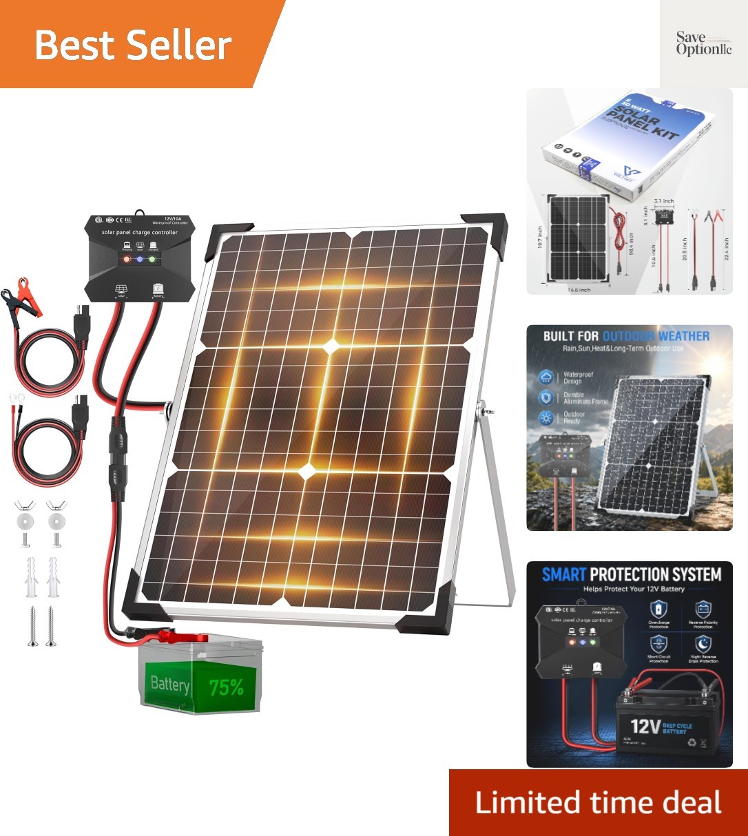 30W Solar Battery Charger – 12V Solar Panel Kit with 10A Smart Charge Control…