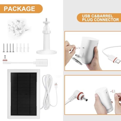5W Solar Panel for Ring Camera, IP65 Waterproof, Type-C Adapter, 10ft Charger Co