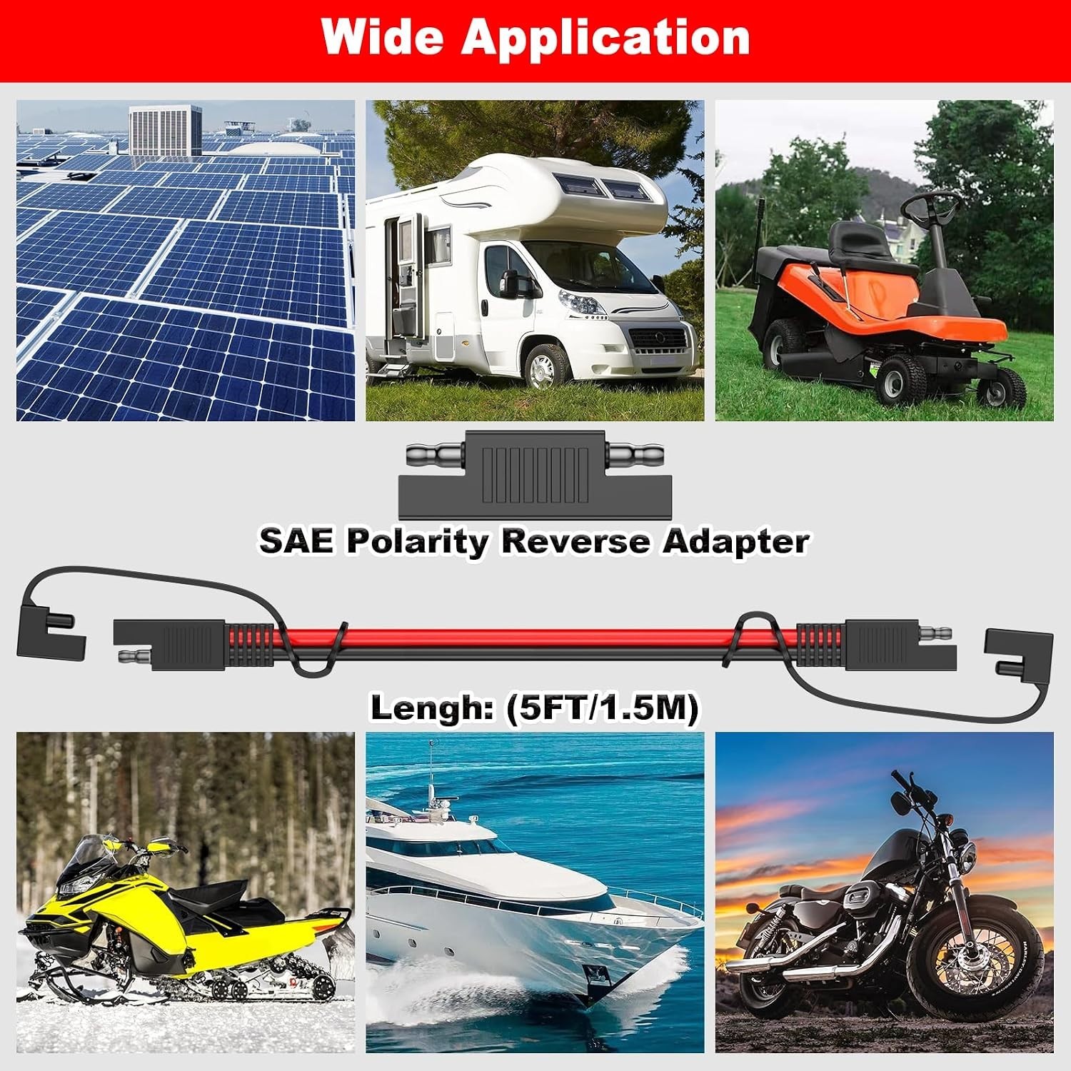 Versatile 5FT SAE Extension Cable, 12AWG Wiring for Motorcycle, RV & Solar Uses