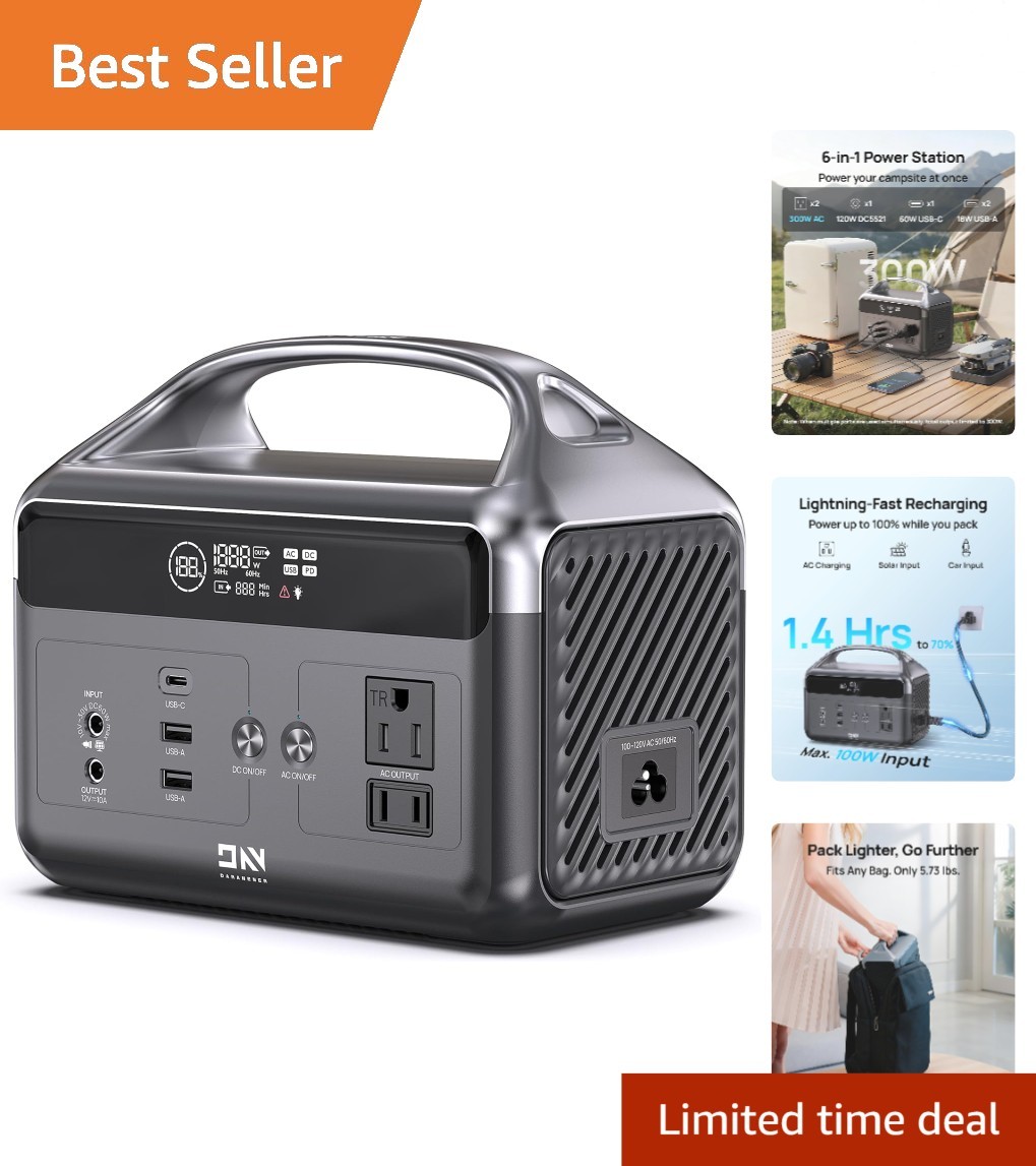 Portable Power Station 192Wh – 300W Pure Sine Wave Solar Generator for Outdoor