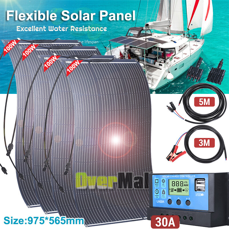 400W Monocrystalline Solar Panel Kit 12V Charging RV Camping Home Off-Grid Boat