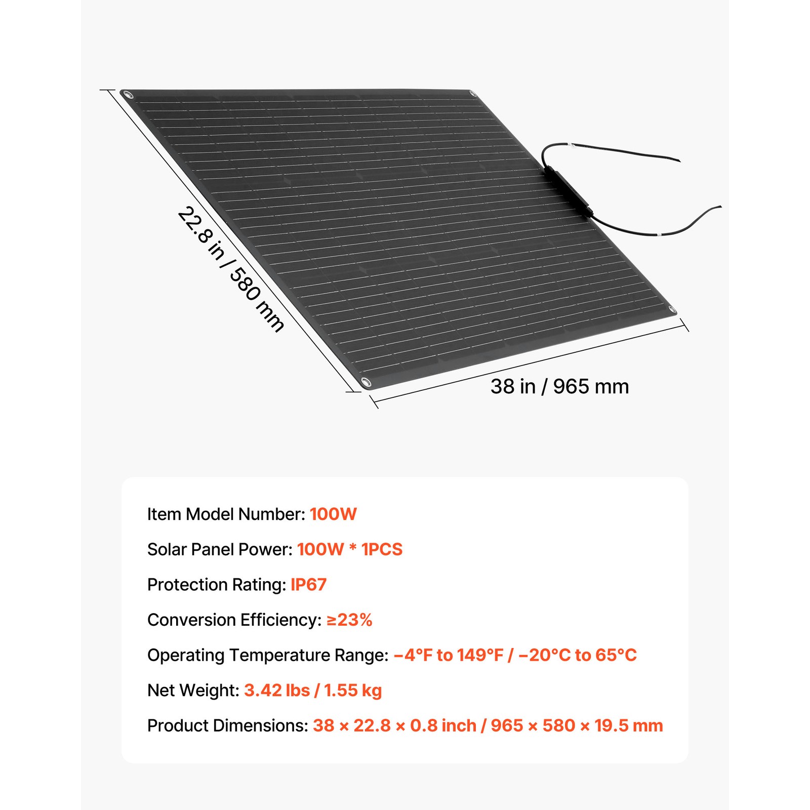 Uimoso Flexible 100W Solar Panel Bendable Monocrystalline Off-Grid Charger