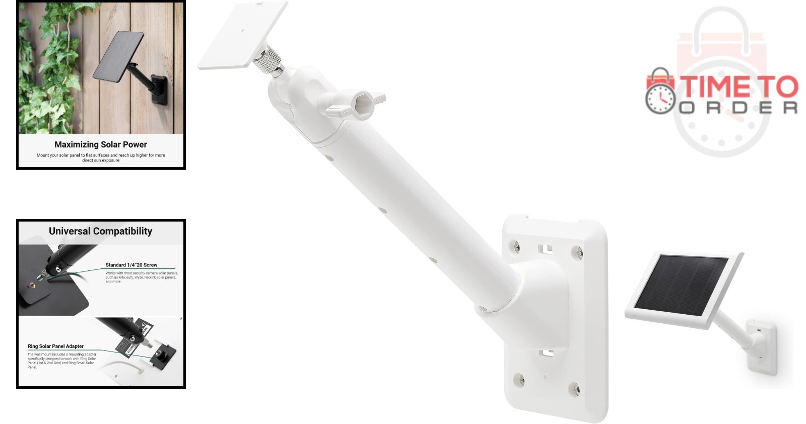 Universal Solar Panel Wall Mount Adjustable Extended Arm Compatible with Cameras