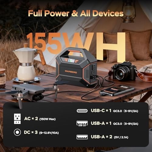 155Wh Solar Generator with Solar Panel Included 30W Portable Black Orange