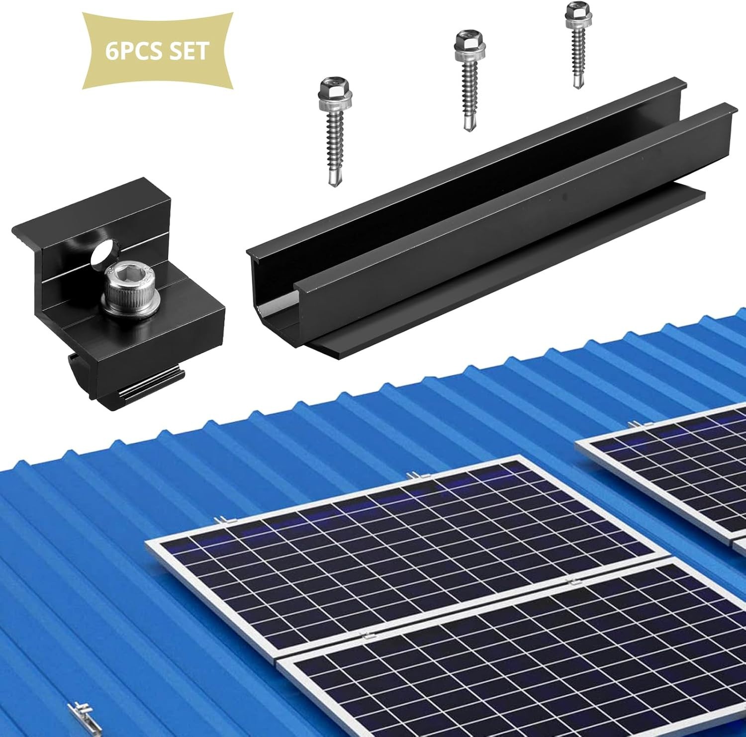 Solar Panel Bracket Kit, 6 Pcs 7.87 in Aluminium Solar Panel Mounting Rail 30Mm
