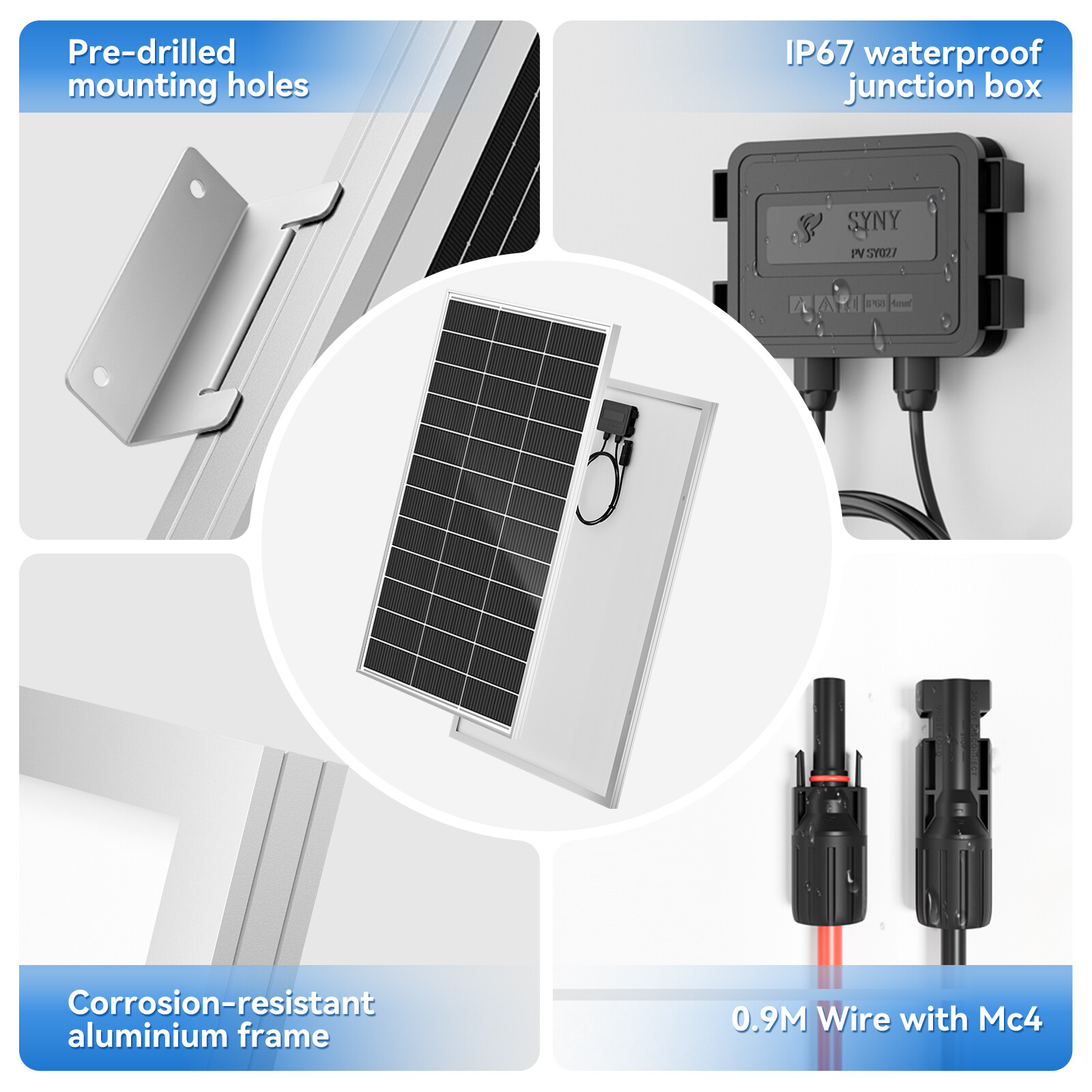 200W 400W Solar Panel Mono 12V Charging Off-Grid Battery Power RV Home Boat Watt