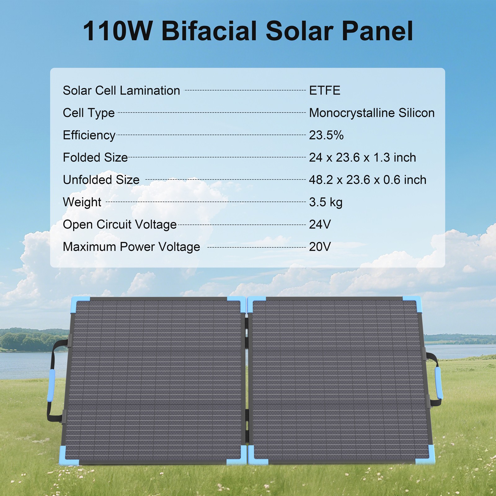 110W Portable Solar Panel Bifacial for EcoFlow Bluetti Anker Power Station 1000W