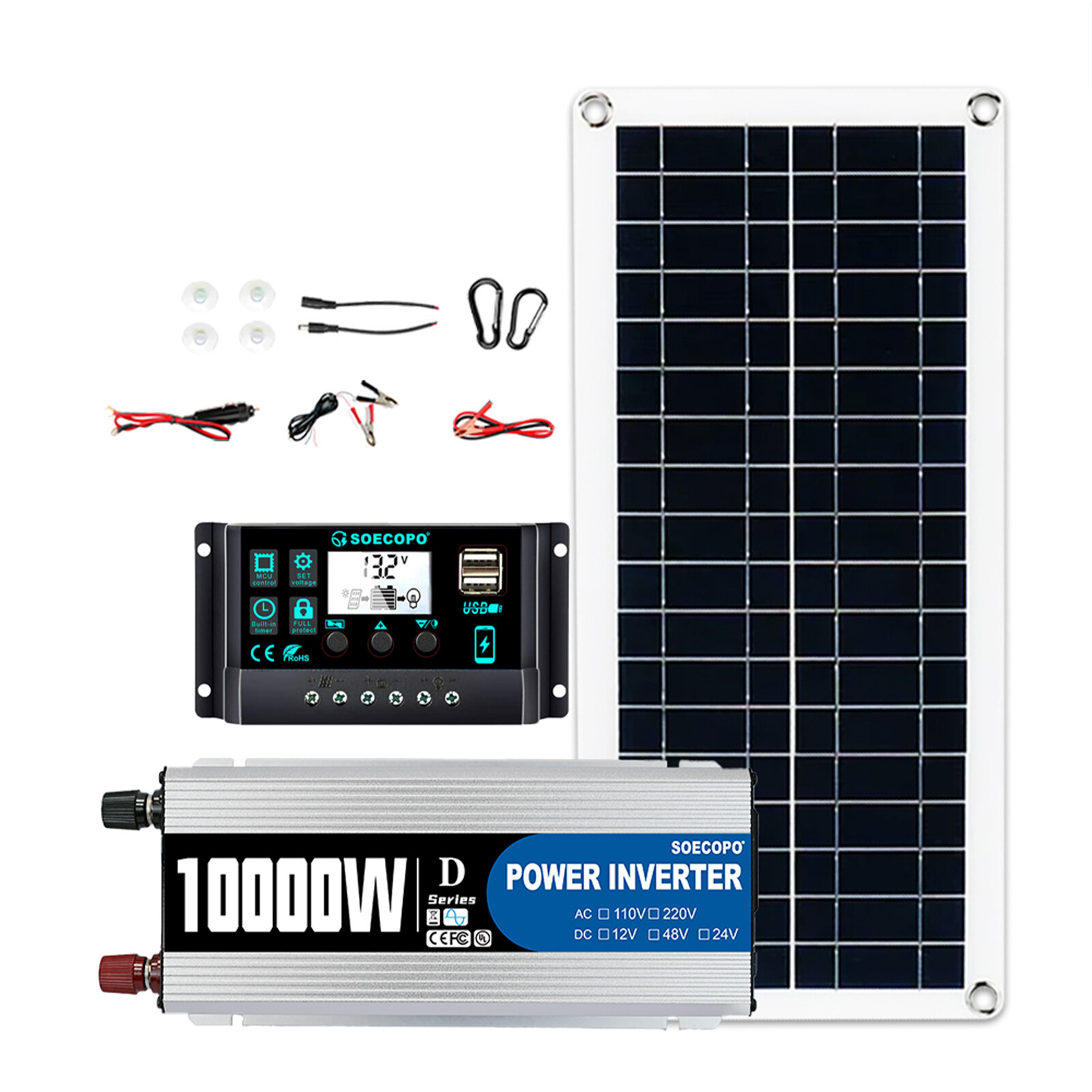 10000W Power Inverter Solar Generator W/200W Solar Panel Home Complete 110V
