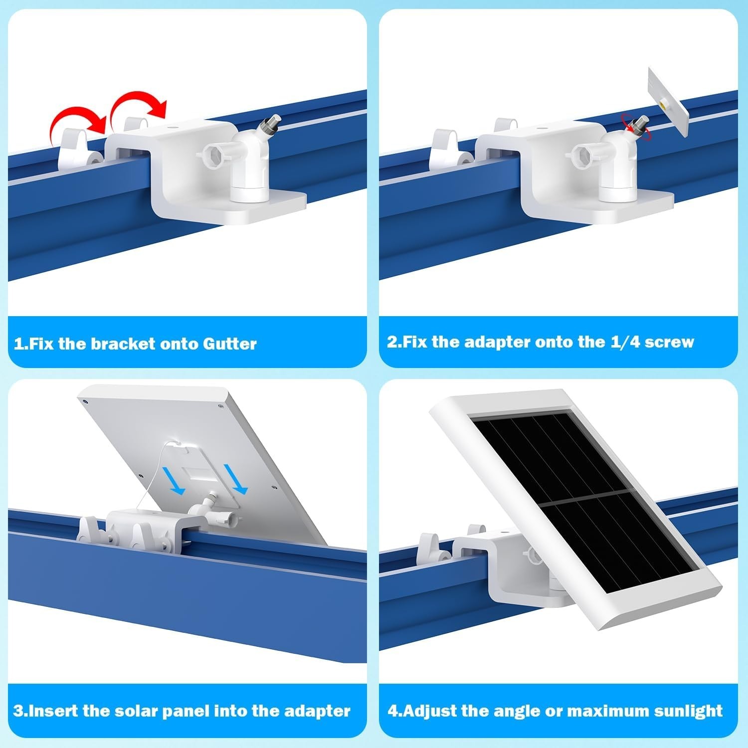 2 Pack 360° Adjustable Solar Panel Gutter Mount for Maximum Sunlight Exposure