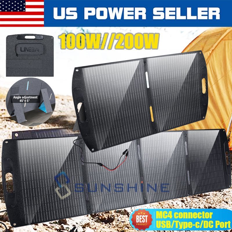 200W Folding Solar Panel Mono 12V Portable Power Camping Home RV Battery Charge