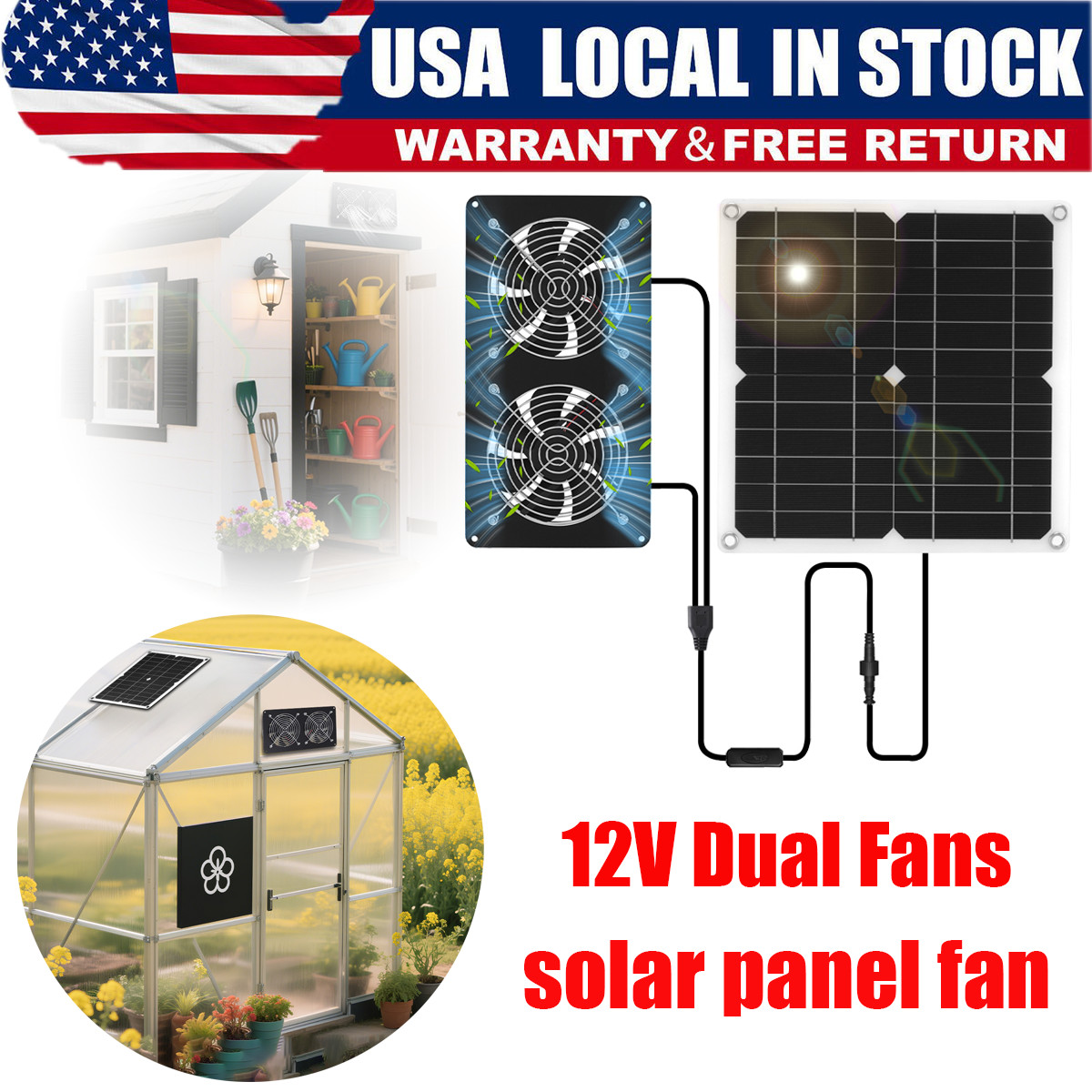 15W Solar Ventilation Fan Kit Waterproof DC for Chicken Coop & Greenhouse