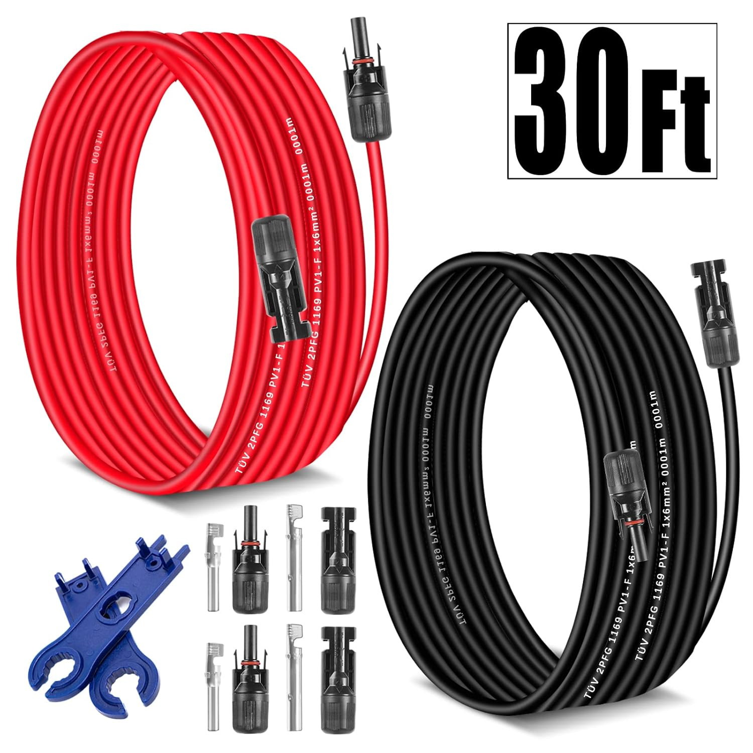 Solar Extension Cable 30 Ft 10AWG (6Mm²) Solar Power Cable Wire Male Female Conn