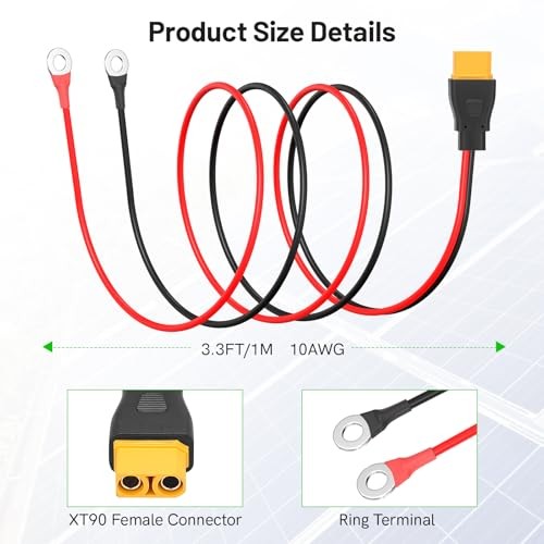 daitoku XT90 to O Ring Terminal Cable, 10AWG XT90 Female to O Female Connector