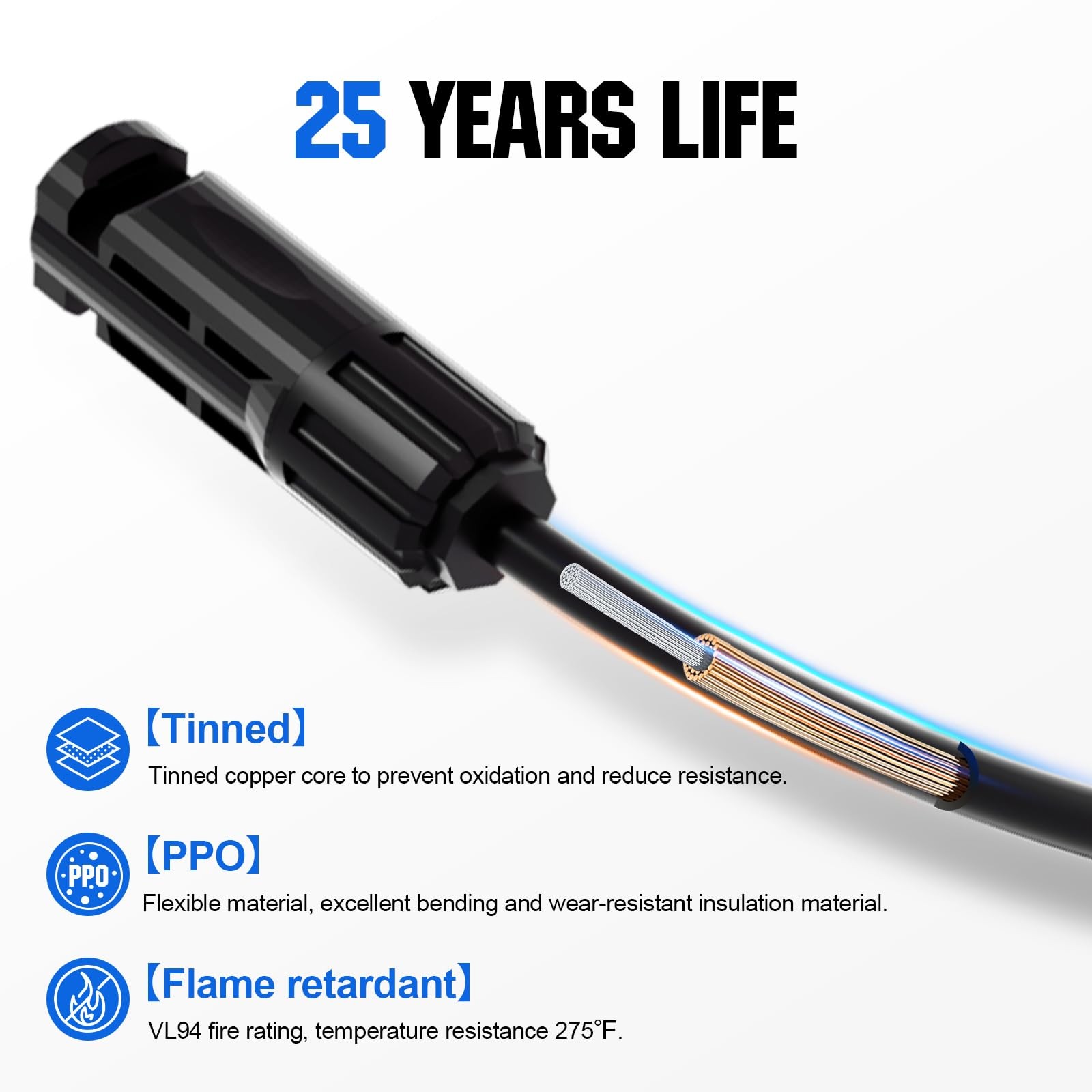 ECO-WORTHY Solar Connectors Y Branch Parallel PV Adapter Cable Wire Plug Tool Ki