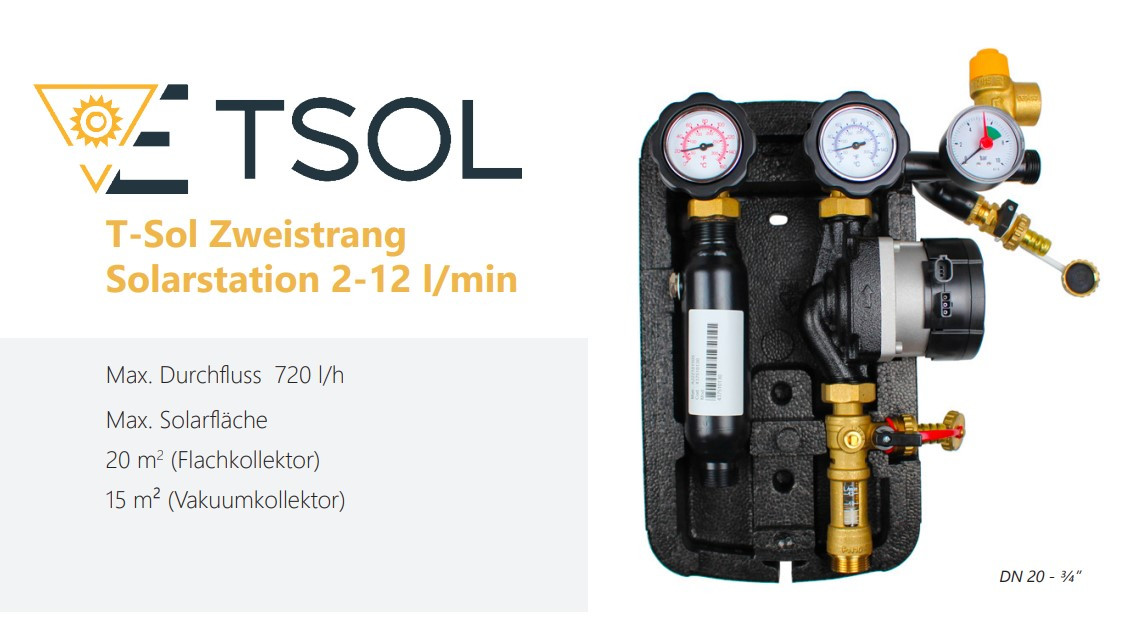 Solar Pump Group 2-Strand Solar Station 2-12 l/min + Wilo Para STG 15/8.75 PWM