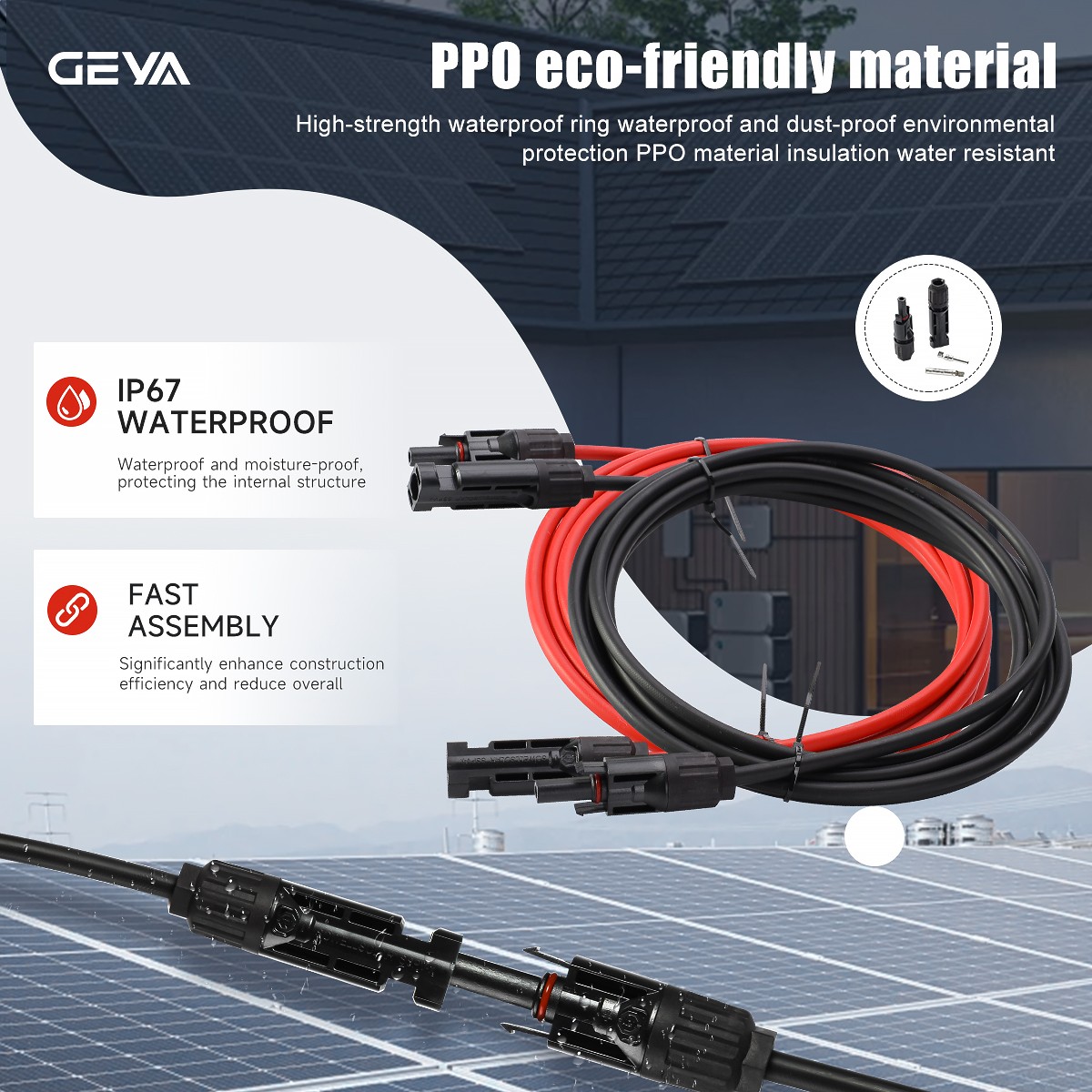 GEYA PV Wire Solar Panel Y Branch Solar Panel Extension Cable Connectors 10AWG