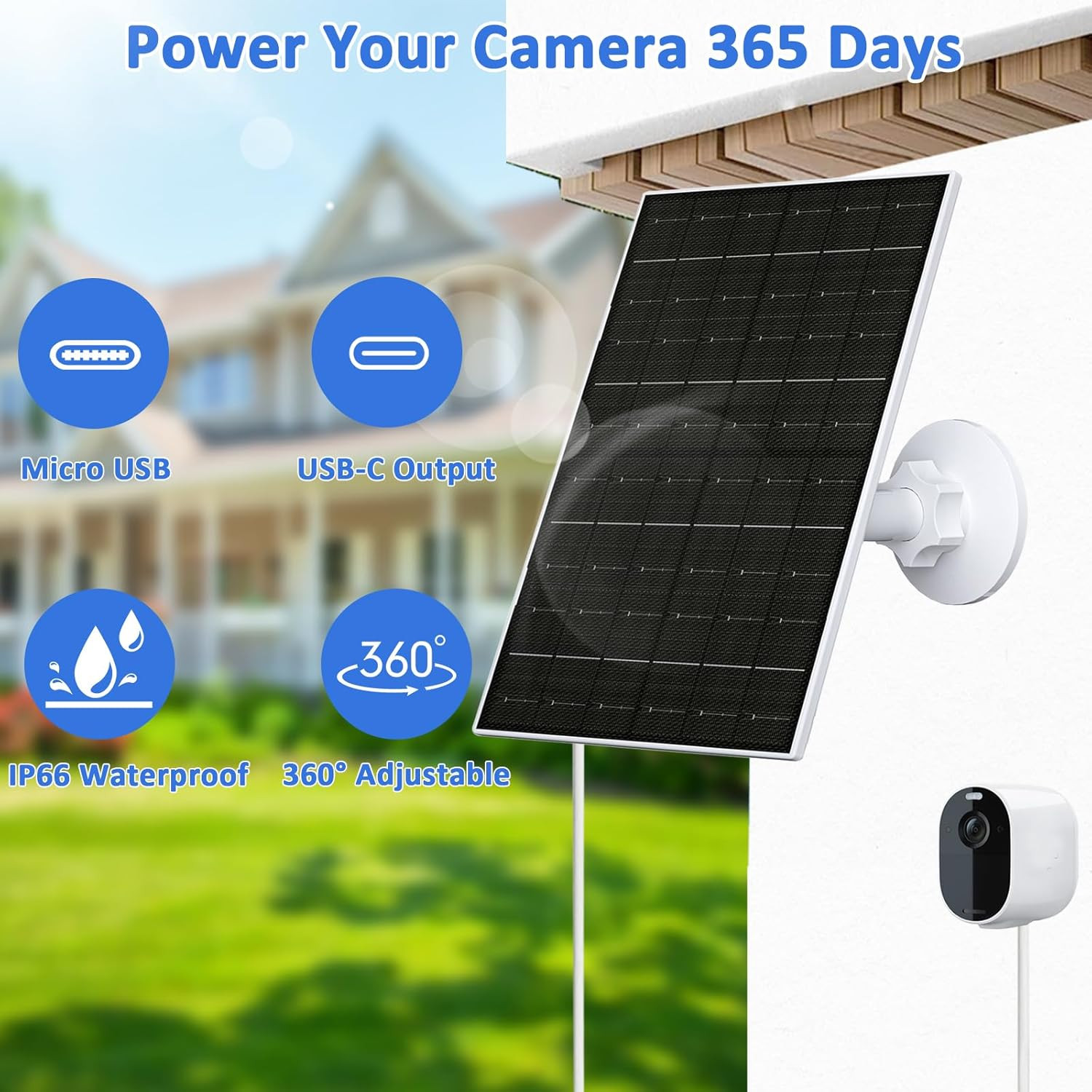 6W Solar Panel for Arlo Camera, Solar Charger Compatible with Arlo Essential 2K