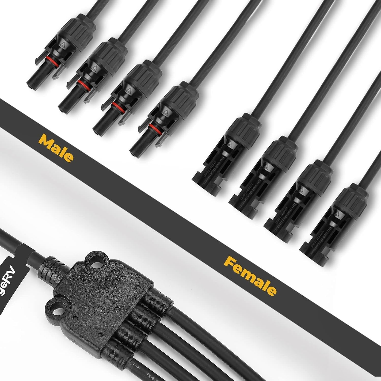 Durable Solar Panel Y Branch Connectors – 30A, 1000V Rated Waterproof Design