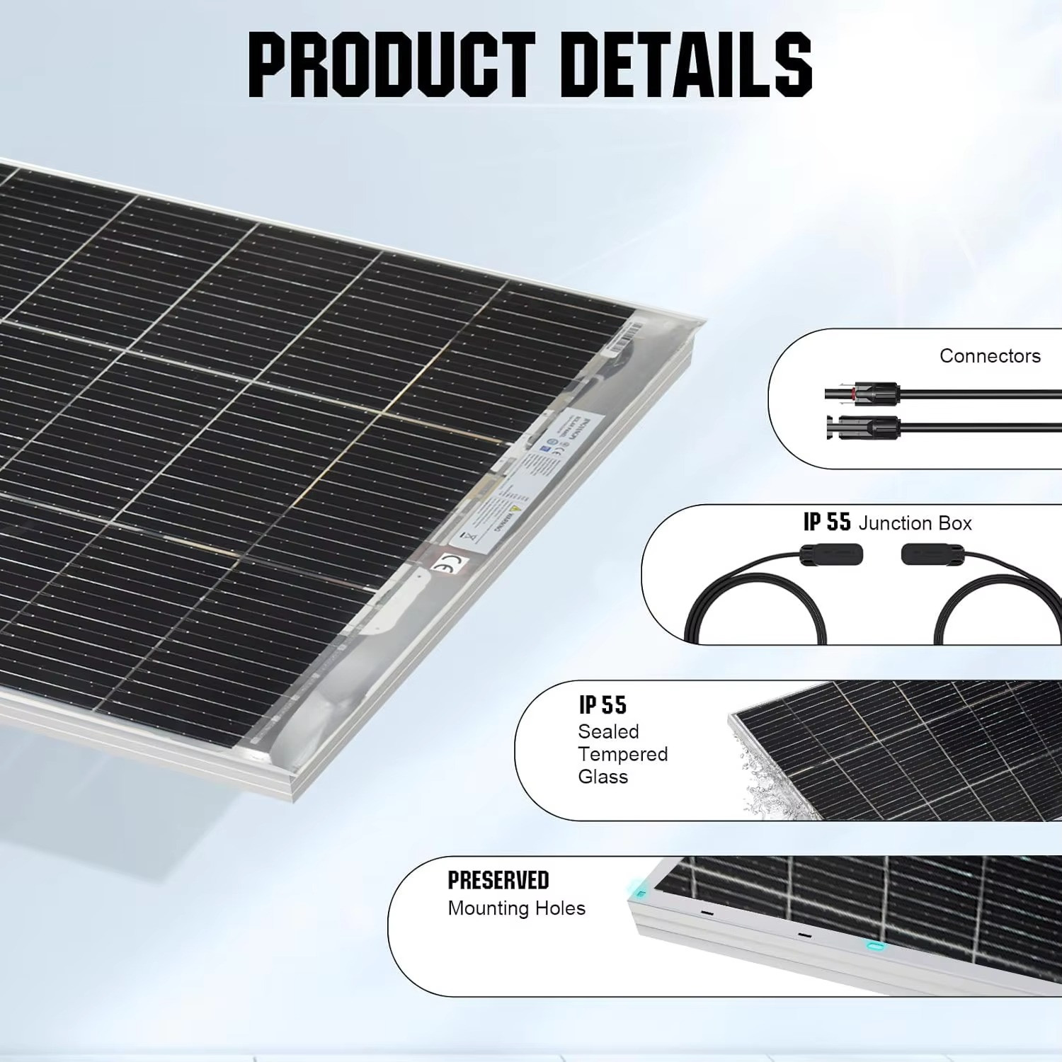 New Solar Panel 2pcs 120w 240w Monocrystalline Bifacial Photovoltaic for 12V