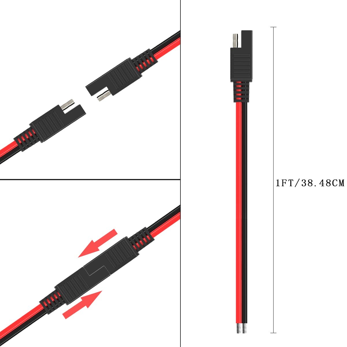 2 Pack SAE Connector Cable 14AWG 1Ft 2 Pin SAE Quick Connect Disconnect Plug