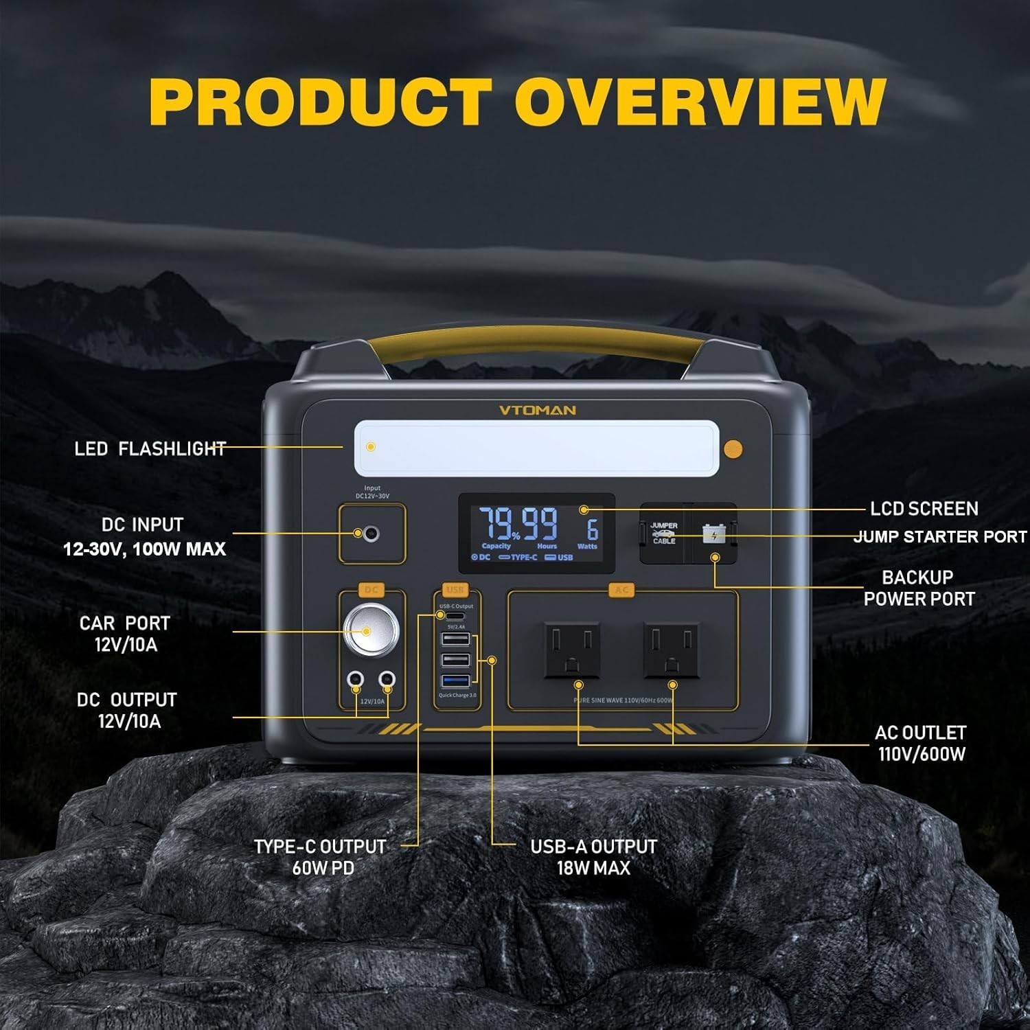 VTOMAN JUMP 600X SuperSafe LIFEBMS Portable Power Station 600W/299Wh for Car