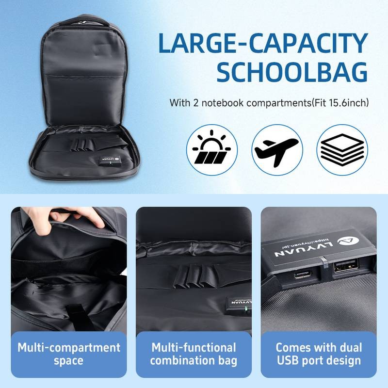 20W Solar Backpack HPBC USB 5V 3A 75% Charged Storage Bag Power for Hiking Trip