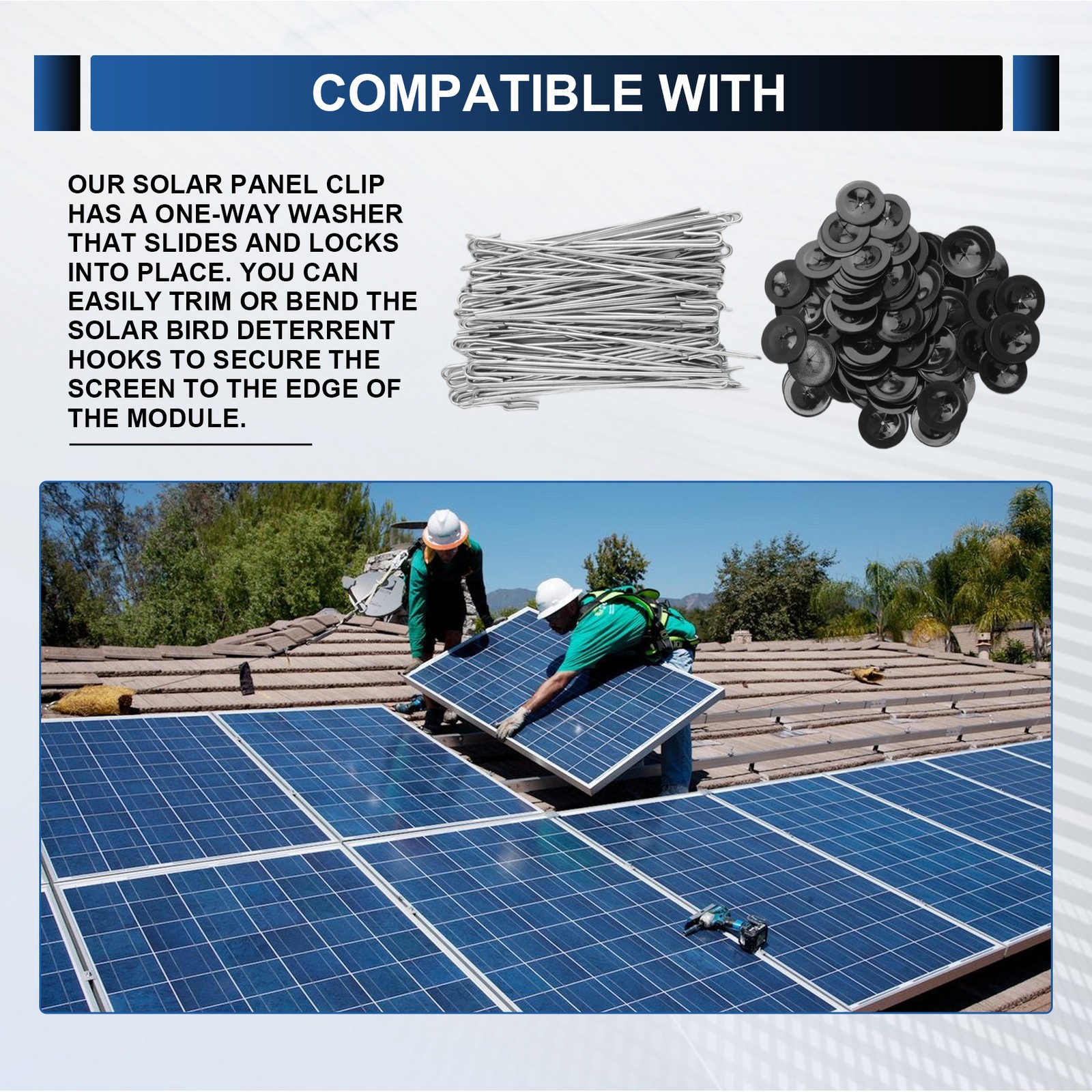 100 Packs Solar Panel Guard Clips, Stainless Steel Wire Fence Fasteners1319