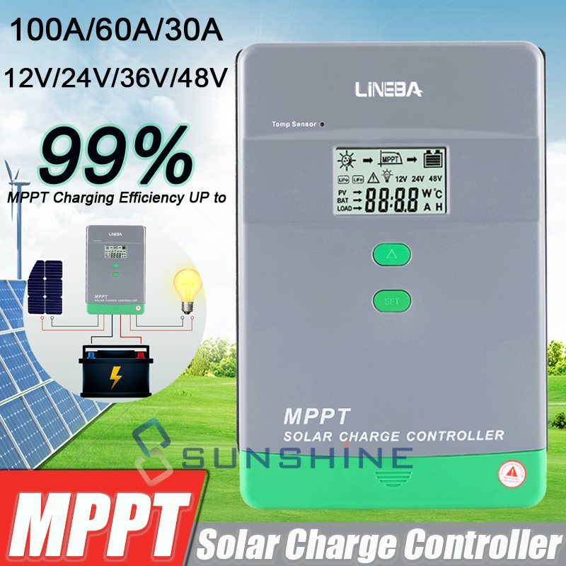 10-100A Solar Charger Controller MPPT&PWM Dual USB Charge Regulator Panel 12/24V