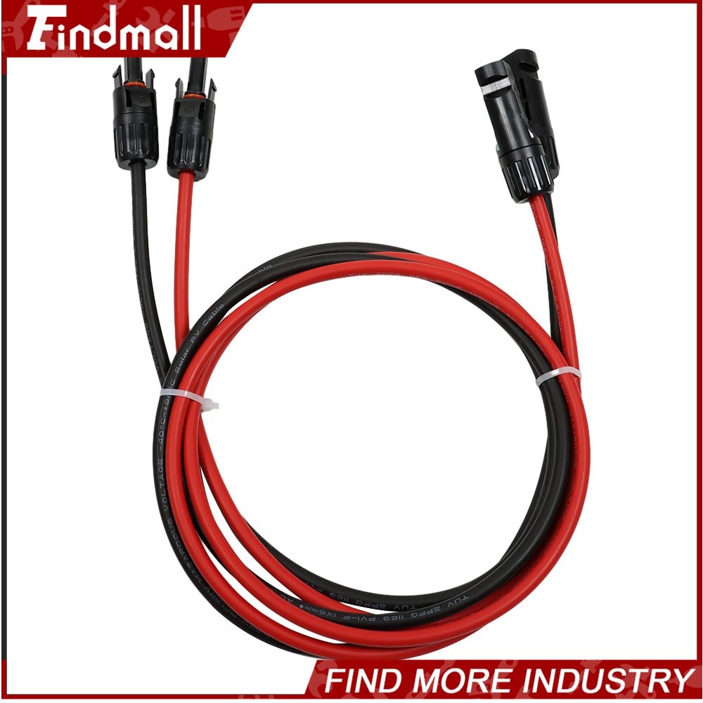 Findmall 1 Pair 5ft 10AWG Black + Red Solar Panel Extension Cable Wire Connector